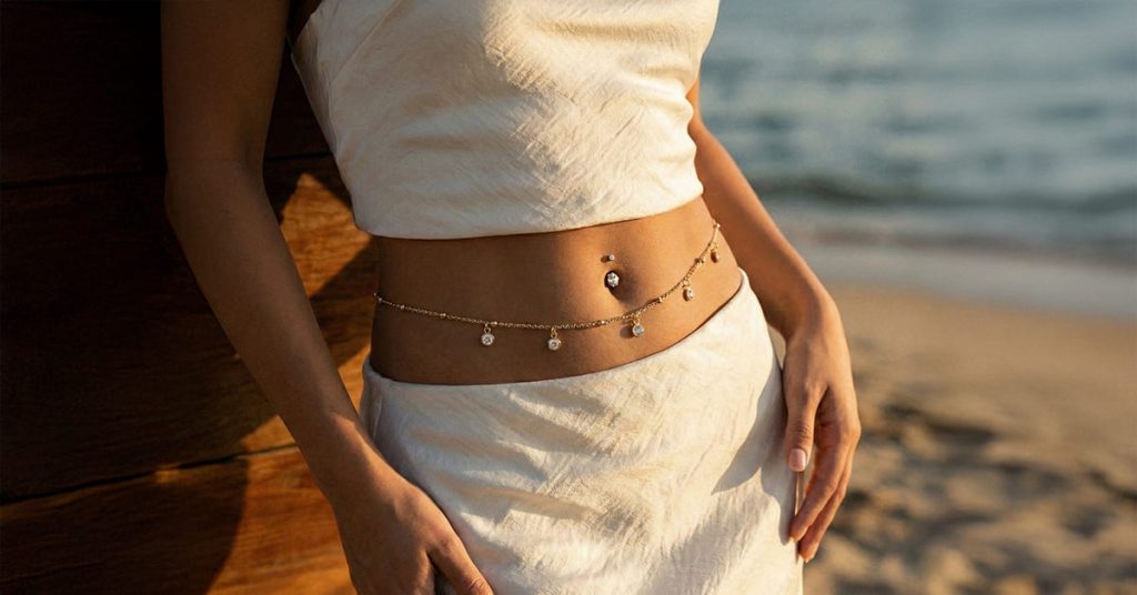 Meravela waist belly chain with piercing