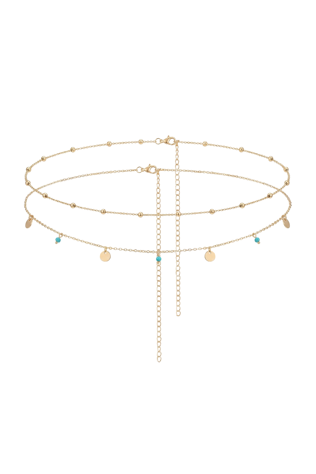 blue charm gold belly waist chain turquoise beaded detail 1