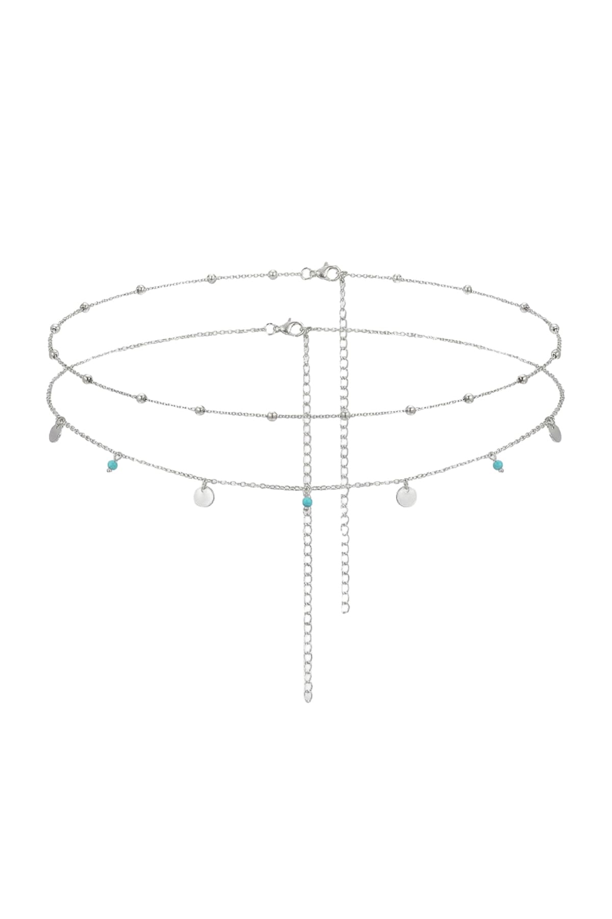 blue charm silver belly waist chain turquoise beaded detail 1