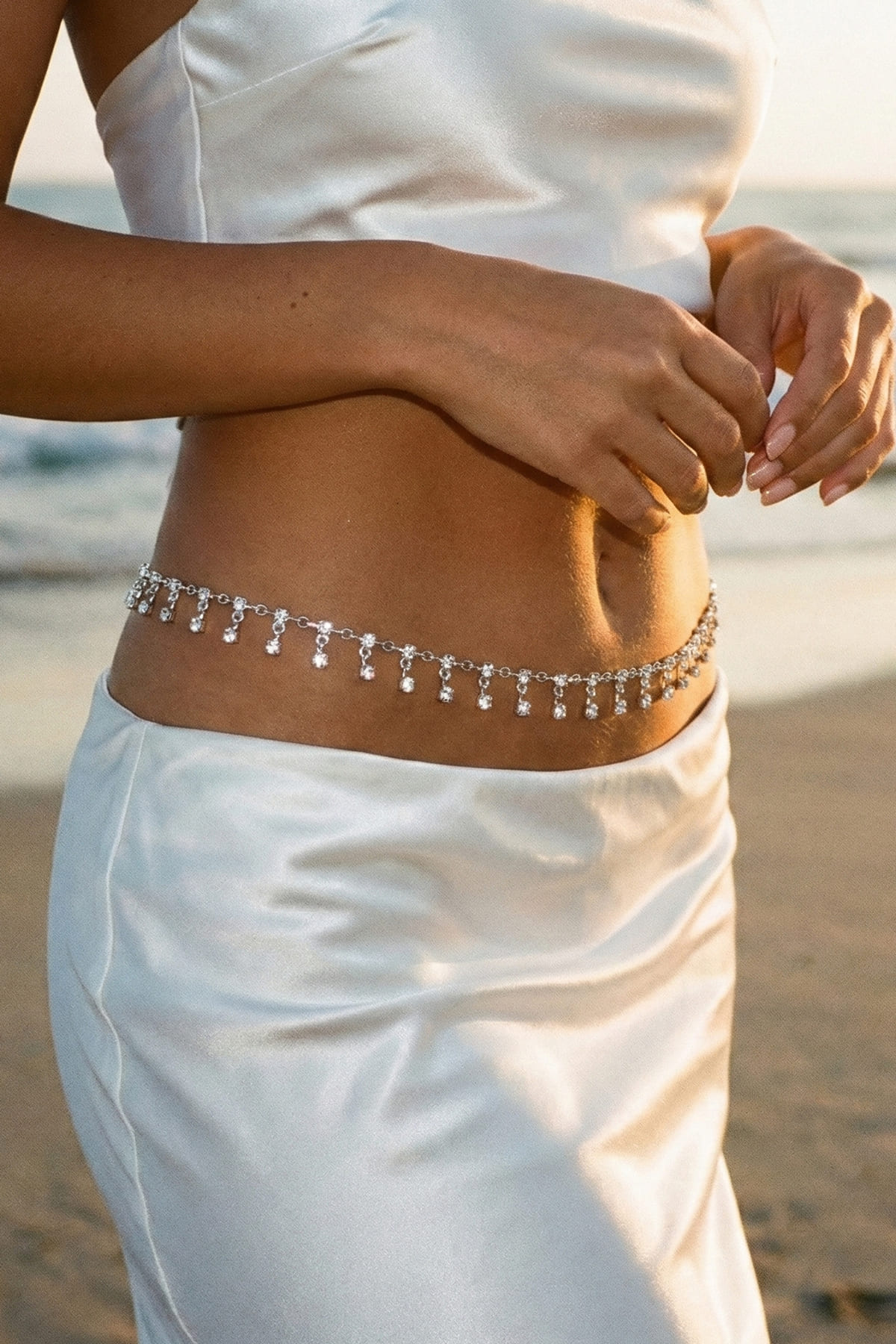diamond silver belly waist chain sparkle model2